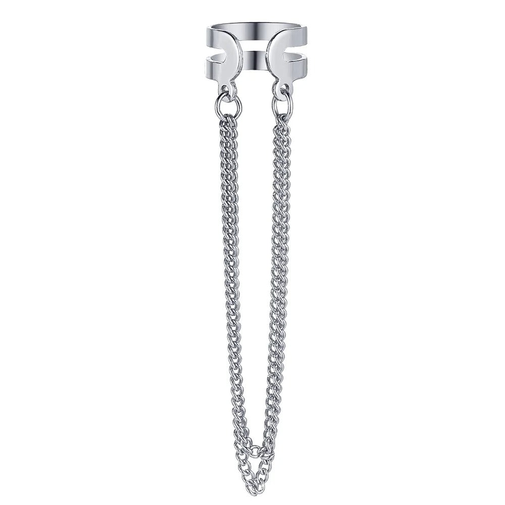 Silver Long Tassel Ear Cuff Clip Earrings for Women No Piercing