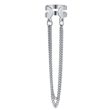 Silver Long Tassel Ear Cuff Clip Earrings for Women No Piercing