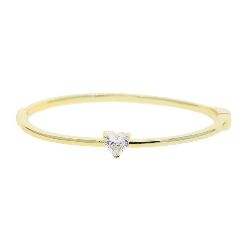 Summer Accessories 58-60mm Heart White Stones CZ Bangles for Women with 2 Colors of Gold and Platinum Plated Fashion Jewelry