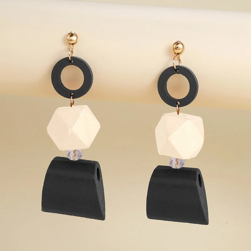 Ethnic Statement Long Wood Bead Earrings for Women Party