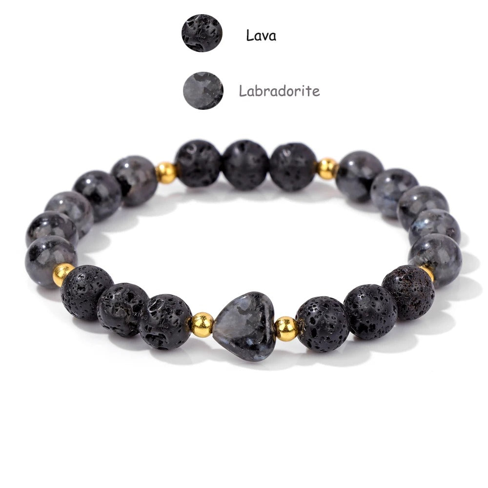 Rose Heart Bracelet Natural Stone Tiger Eye Opal Healing Reiki Crystal Elastic Bracelets For Women Men Couple Jewelry