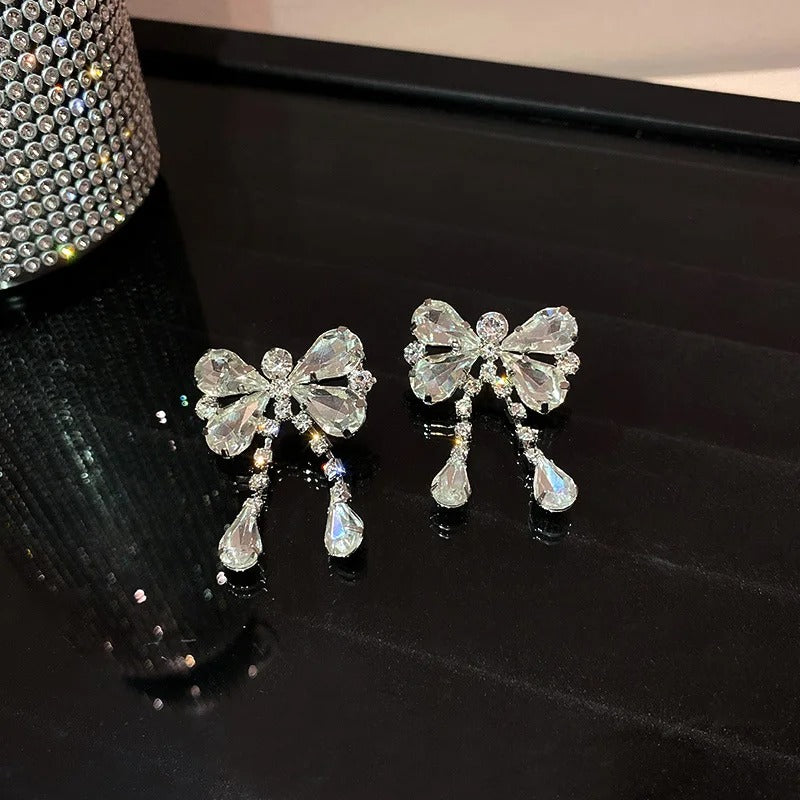 Rhinestone Dangle Earrings for Women Long Tassel Pearl Earrings Weddings Party Jewelry