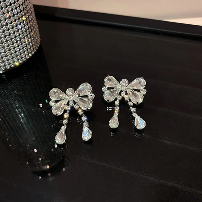 Rhinestone Dangle Earrings for Women Long Tassel Pearl Earrings Weddings Party Jewelry