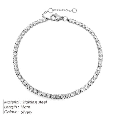 Stainless Steel Gold Plated Bracelet White Zirconia Single Row Girls