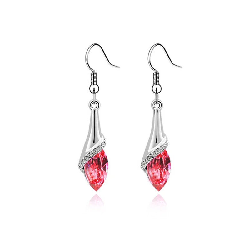 Blue Crystal Water Drop Earrings with Red Rhinestone Women