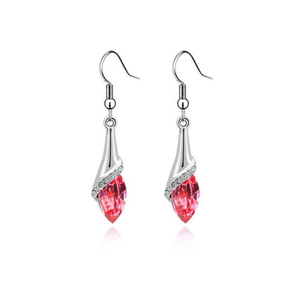 Blue Crystal Water Drop Earrings with Red Rhinestone Women
