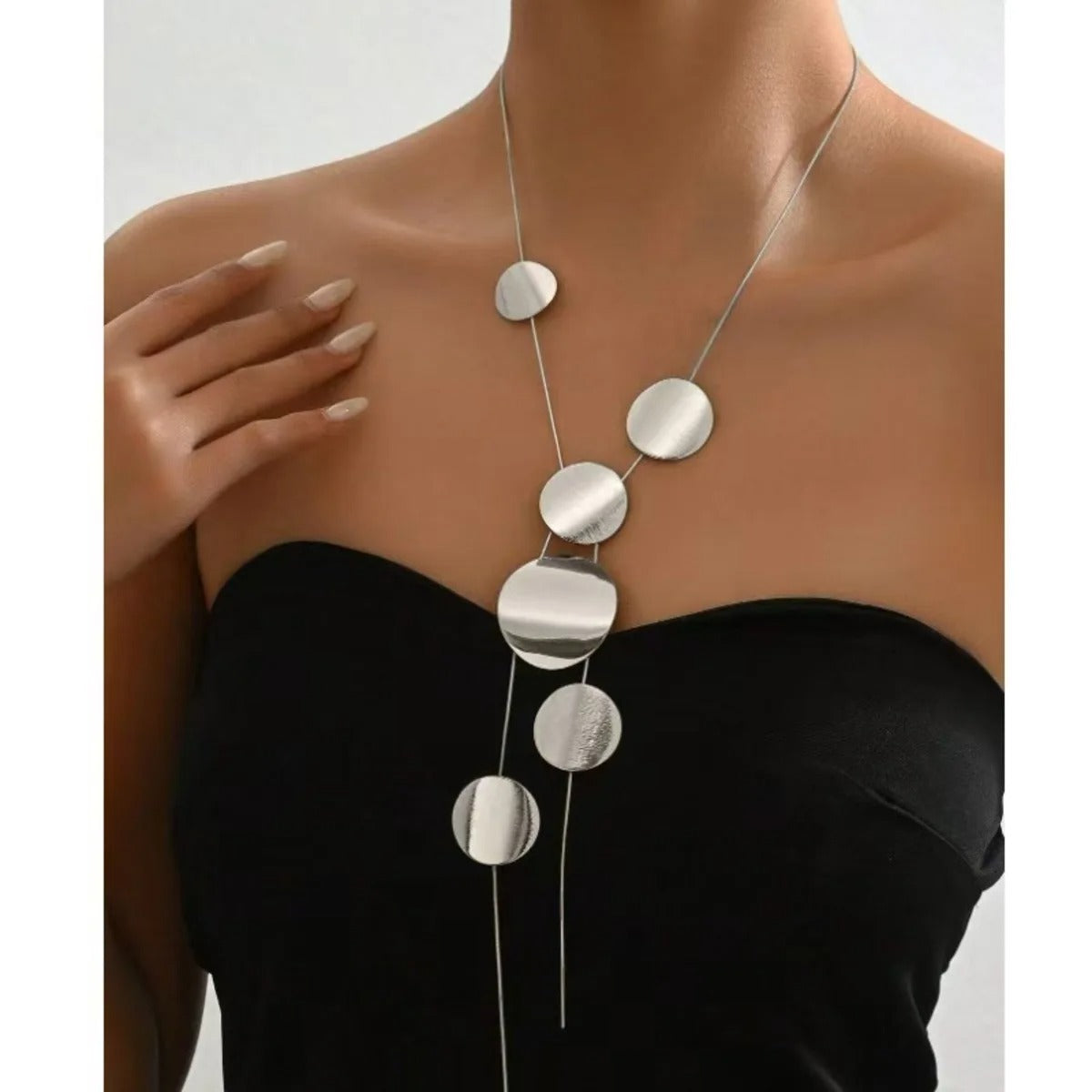 Large Round Pendant Long Necklace for Women Simple Collarbone Chain