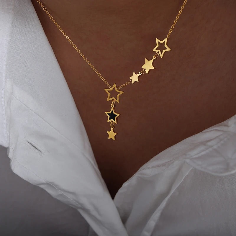 Trendy Star Tennis Necklace Gold Plated Stainless Steel Chain