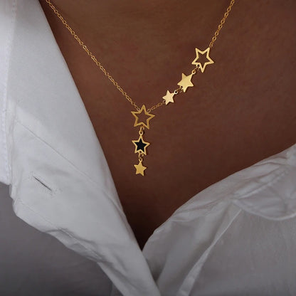 Trendy Star Tennis Necklace Gold Plated Stainless Steel Chain