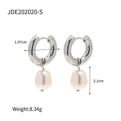 2025 Stainless Steel Gold Plated Pearl Pendant Earrings Simple Trendy Women’s Party Jewelry