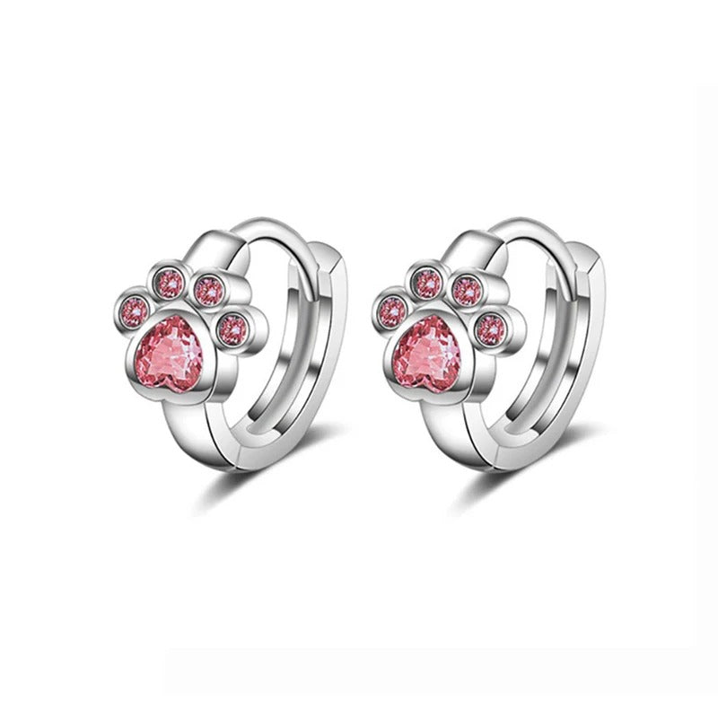 Colorful Copper Zirconia Cat Dog Paw Hoop Earrings Women Jewelry