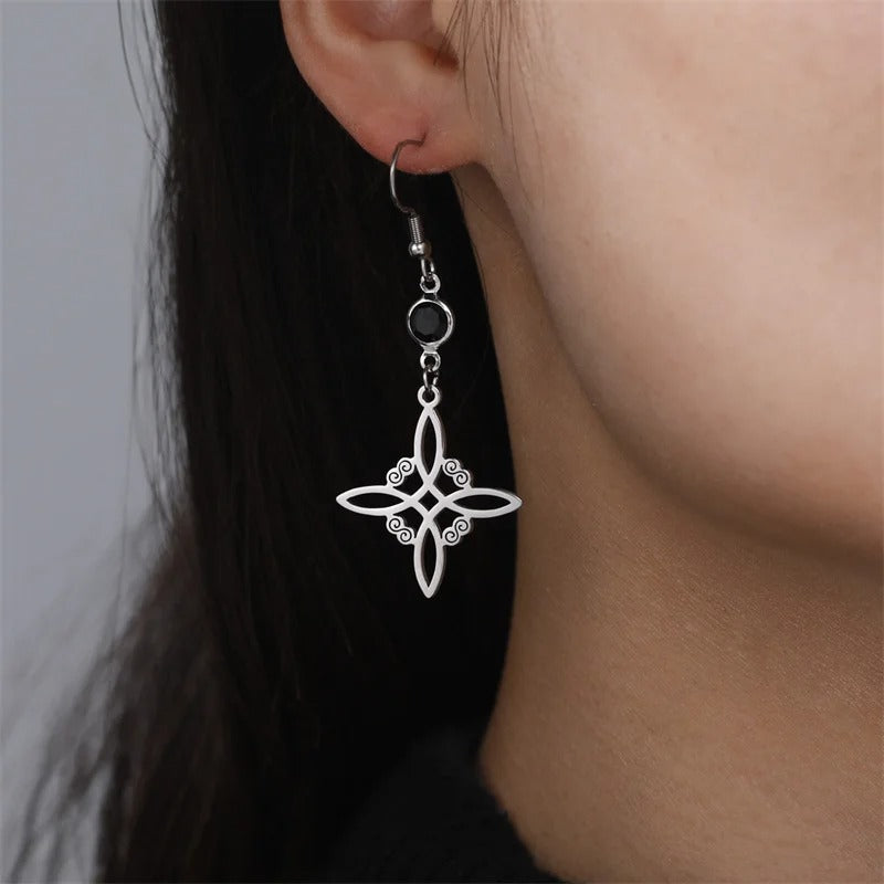 Stainless Steel Witchcraft Dangle Earrings Protection Amulet