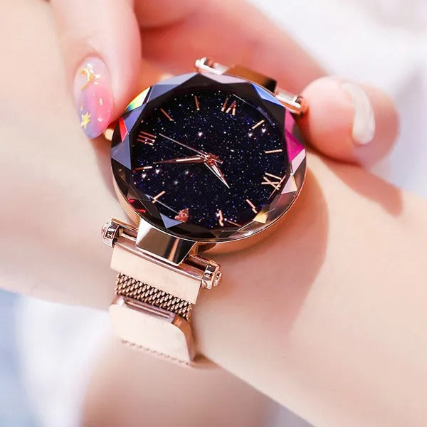 Starry Sky Magnetic Mesh Watch for Women Elegant Dress Wristwatch