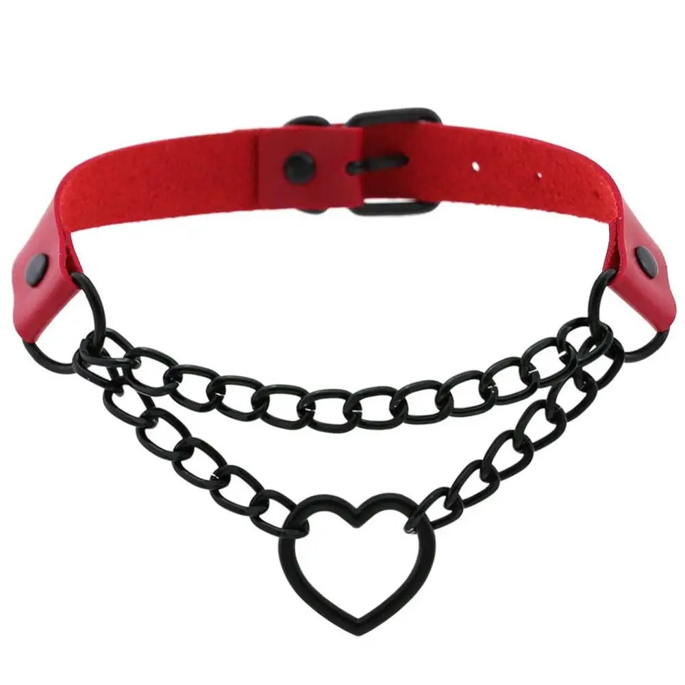 Vintage Heart Necklace Choker With Chain Goth Collar For Girls Grunge Punk Cute Accessories