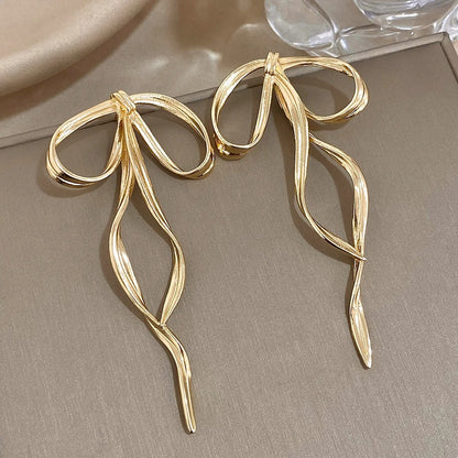 Korean Silver Bow Drop Earrings Women’s Long Elegant Fashion Jewelry