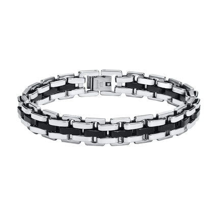 Men’s Black & Silver Watchband-Style Chain Bracelet Teens & Boys