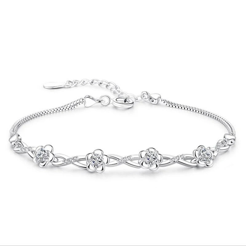 925 Silver Purple & White Zircon Plum Flower Bracelet Women