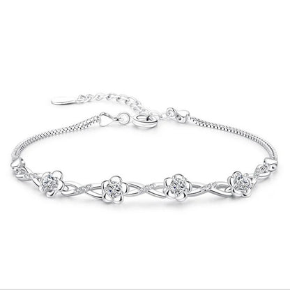 925 Silver Purple & White Zircon Plum Flower Bracelet Women