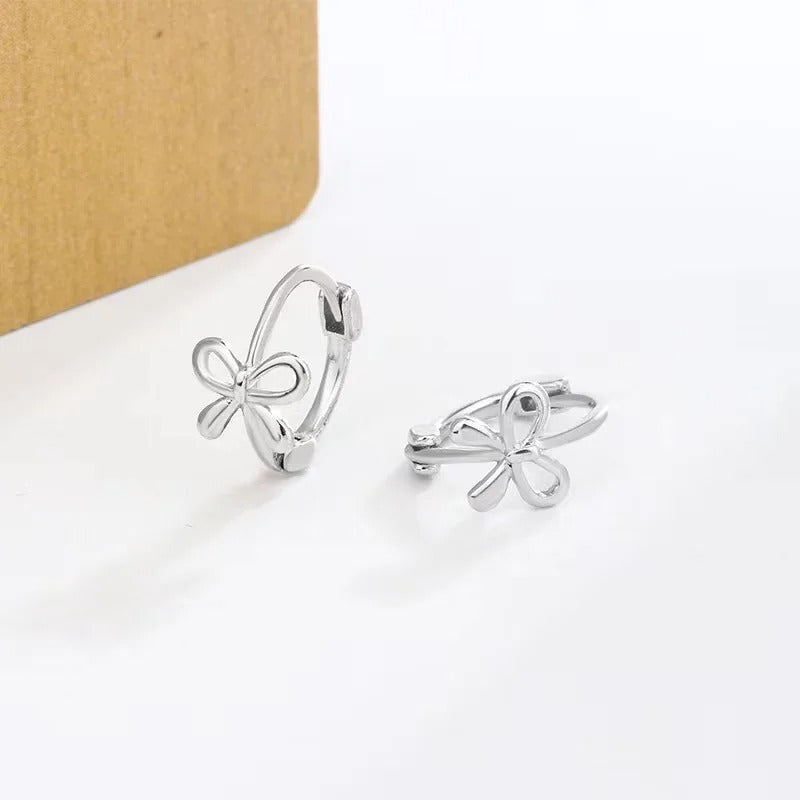 Fashion Vintage Bow-knot Hoop Earrings For Women Silver Color Metal Hypoallergenic Chic Aesthetic Korean Jewelry Party Gifts