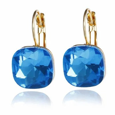 Fashion Austrian Crystal Square Dangle Earrings Gold Women