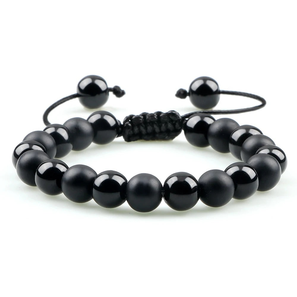 Natural Black Onyx With Tiger Eye Stone Beads Charm Bracelet For Men Women Natural Stone Beads Yoga Energy Bracelet Jewelry Gift