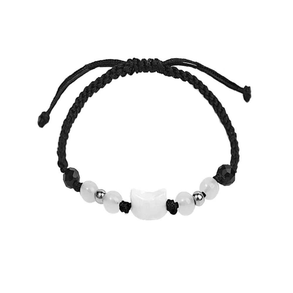 2pcs Natural Moonstone Bracelets Couple Minimalist Bracelet Handmade Cute Black White Cat Bracelet Party Jewelry Gifts