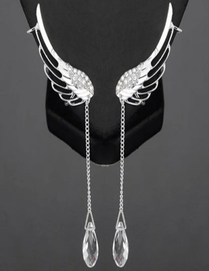 Angel Wings Crystal Earrings Silver Plated Drop Dangle Ear Stud for Women Long Cuff Earring Ear Jewelries