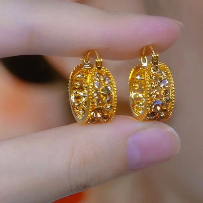Elegant Retro Rhinestone Hoop Earrings for Women Girls
