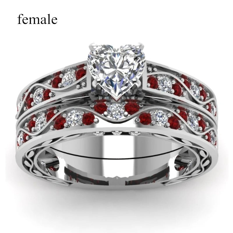 Women’s Heart Crystal Ring & Men’s Stainless Steel Wedding Band