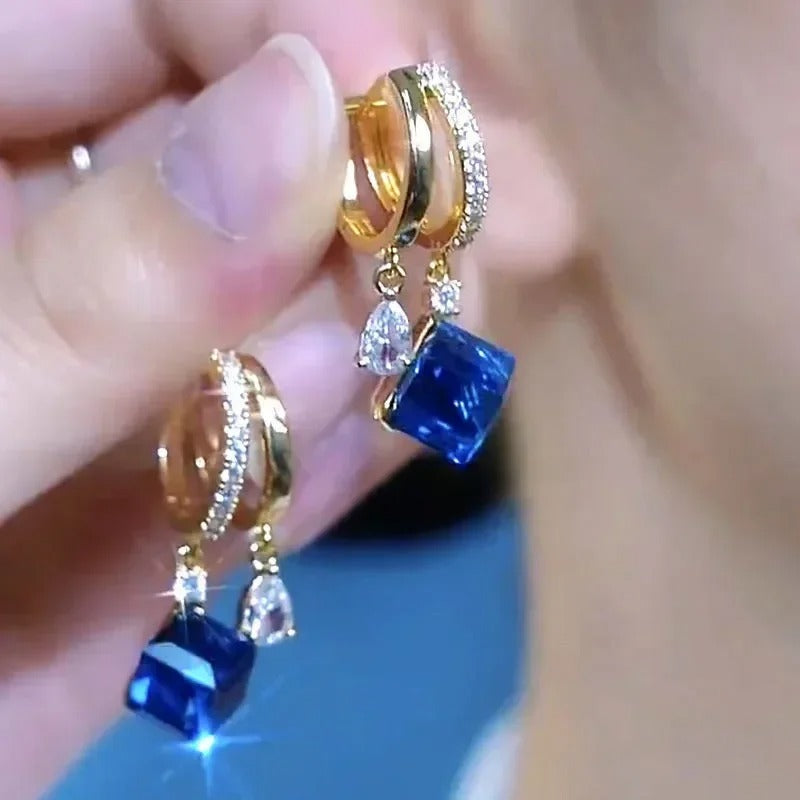 Geometric Square Crystal Zircon Dangle Earrings Women Jewelry
