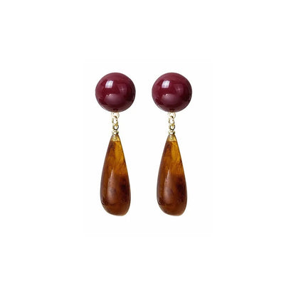 Elegant Amber Hanging Earrings Anti-Allergy Long Dangle Jewelry