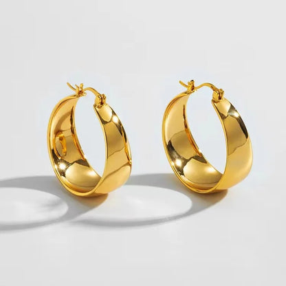 Gold Plated Wide Hoop Earrings 25mm 30mm Stainless Steel Jewelry