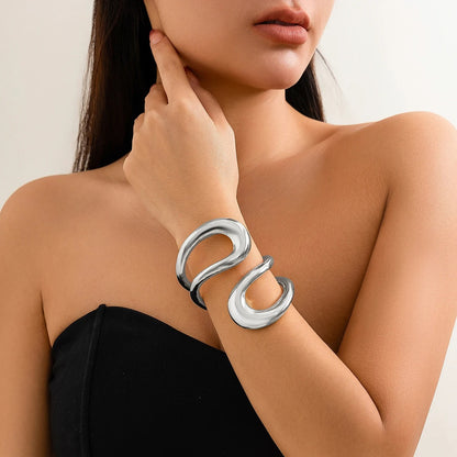 Gold Geometric Twisted Open Bangle Women’s Punk Metal Cuff Bracelet