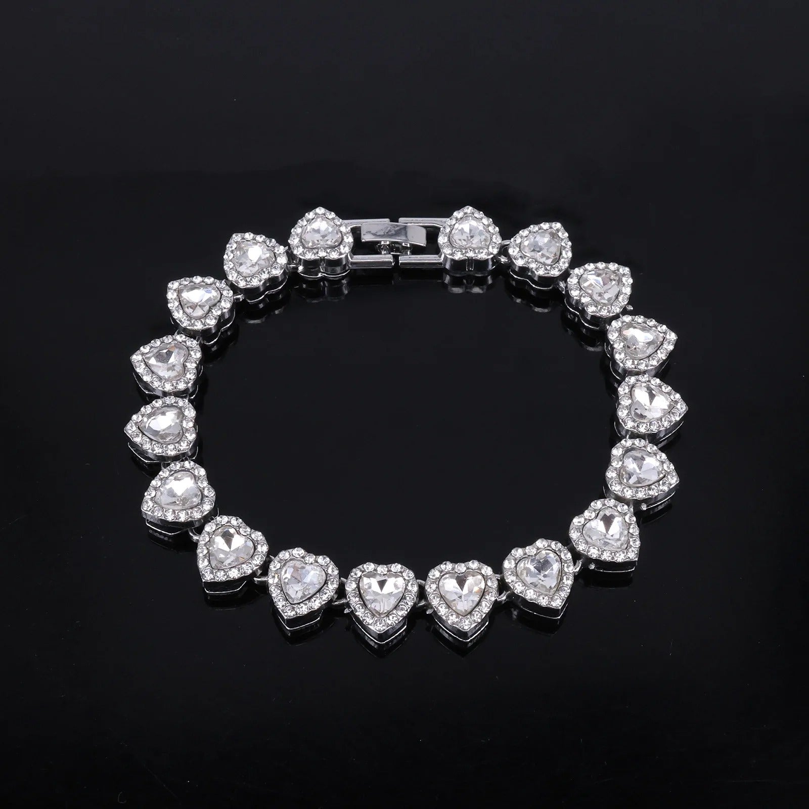 New Hip Hop Tennis Chain Bracelet Necklace Shiny Heart Rhinestone Fashion Rock Party Jewelry Set