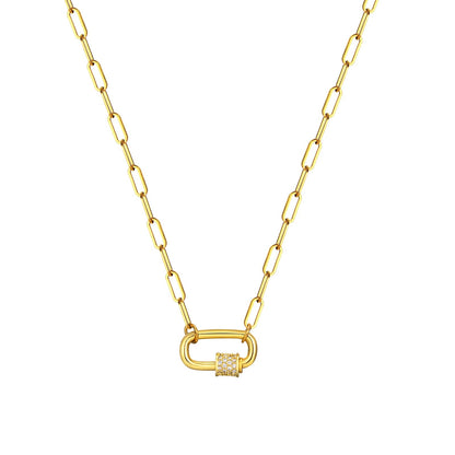18K Gold Plated Paperclip Safety Pin Pendant Necklace Women