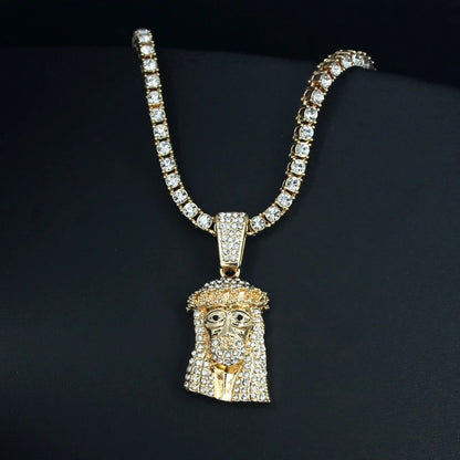 Jesus Christ Piece Head Face Pendant For Men Women Iced Out Shining Crystal Charm Necklace With Tennis Chain Hip Hop Jewelry