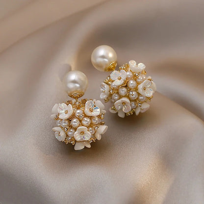 Japanese Korean New Style Simple Exquisite Pearl Rhinestone Geometric Fashion Earrings