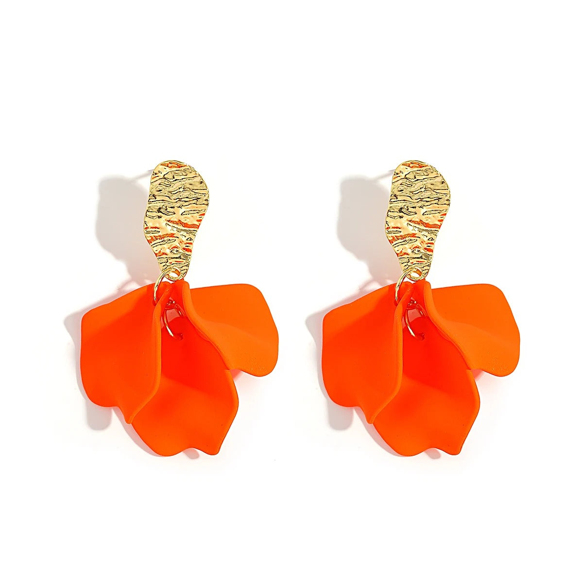 Gold Petal Flower Drop Earrings for Women