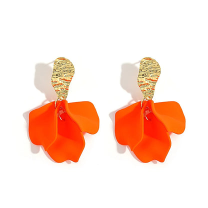 Gold Petal Flower Drop Earrings for Women
