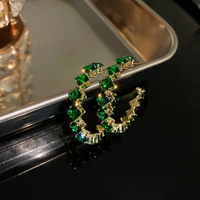 Luxury Green Zircon Hoop Earrings for Women Party Jewelry