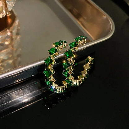 Luxury Green Zircon Hoop Earrings for Women Party Jewelry