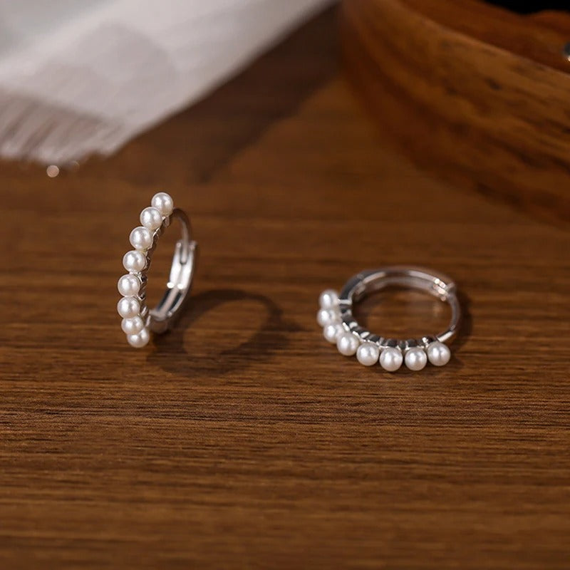 Sterling Silver Pearl Hoop Earrings for Women Classic Fine Jewelry Minimalist Accessories