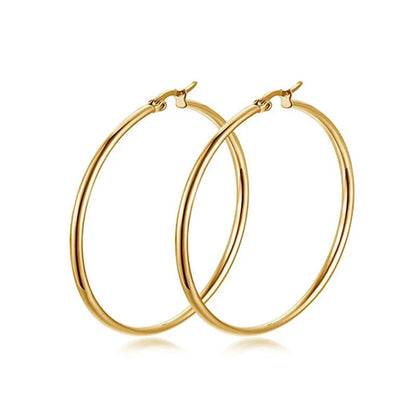1Pairs/2Pcs 10 To 70mm Gold Silver Color Big Round Stainless Steel Earrings Trendy Jewelry For Women