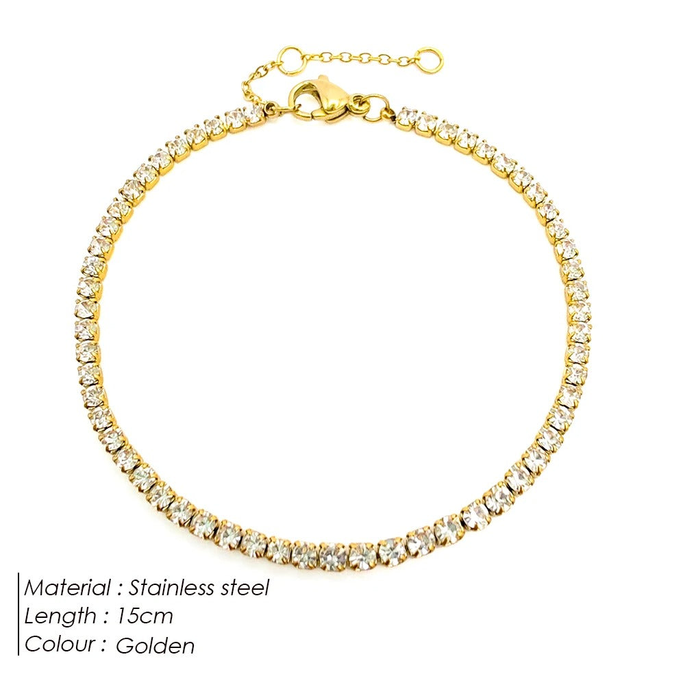 Stainless Steel Gold Plated Bracelet White Zirconia Single Row Girls