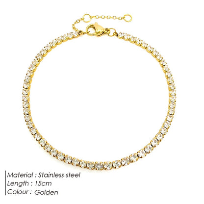 Stainless Steel Gold Plated Bracelet White Zirconia Single Row Girls