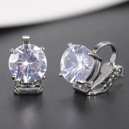 Trendy Round Cubic Zirconia Copper Clip Earrings For Women Gold Color Crystal Metal Earring Party Wedding Daily Jewelry