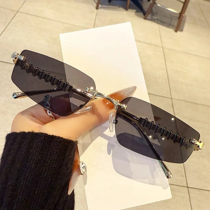 Rimless Cat Eye Metal Sunglasses for Women and Men