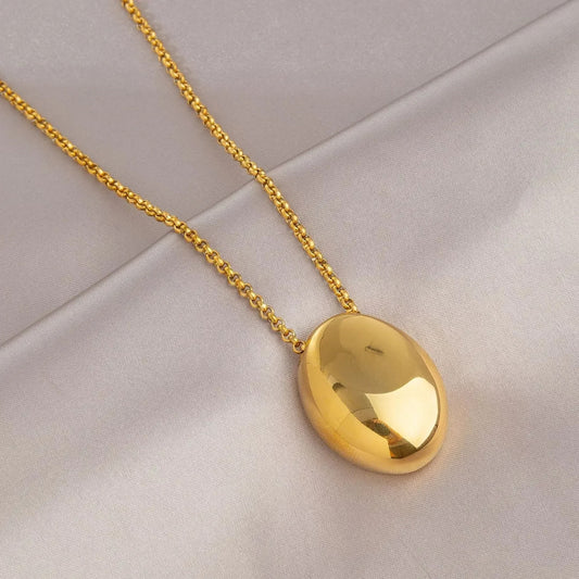 Fashion Metal Oval Pendant Necklace for Women Long Luxury Sweater Chain Charm Thin Chain Necklace Party Elegant Jewelry Gifts