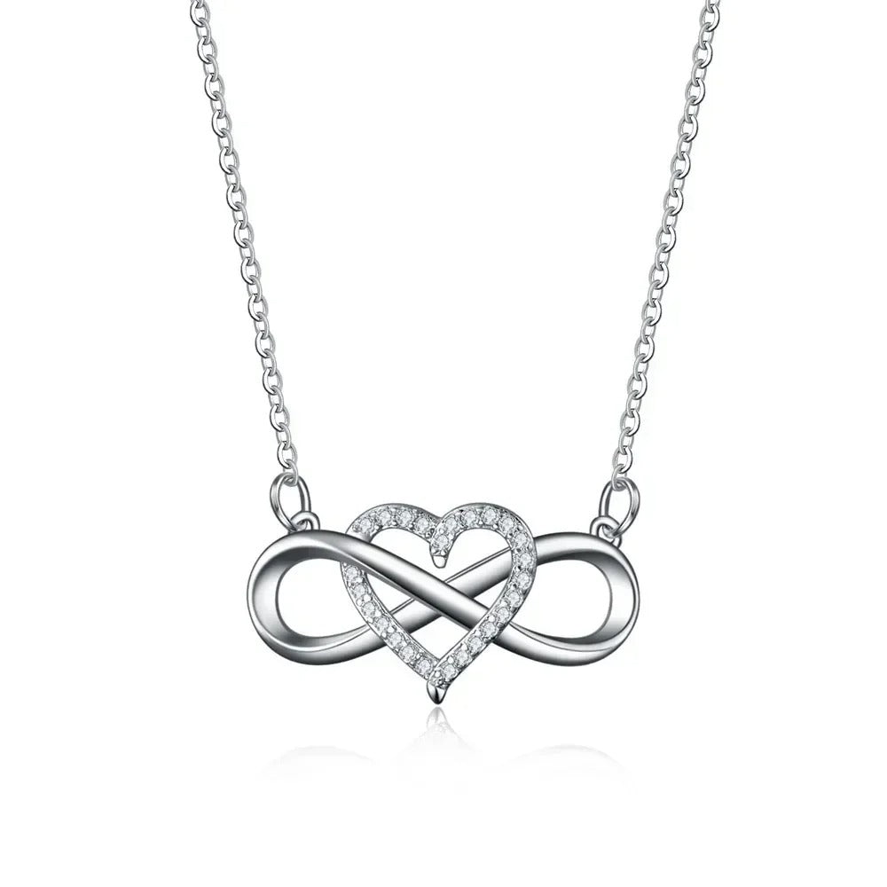 Romantic Fashion Silver Gold Color Infinity Forever Love Necklace Lucky Heart Pendant Necklace for Women Gift