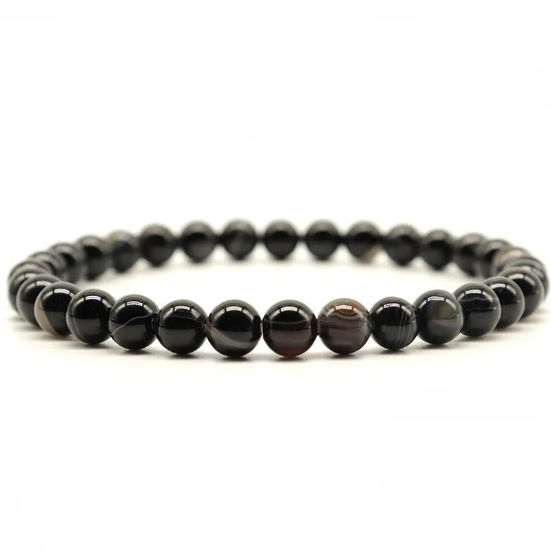 Minimalist Real Natural Black Agates Beads Bracelets For Men Smooth Stone Leisure Accessories